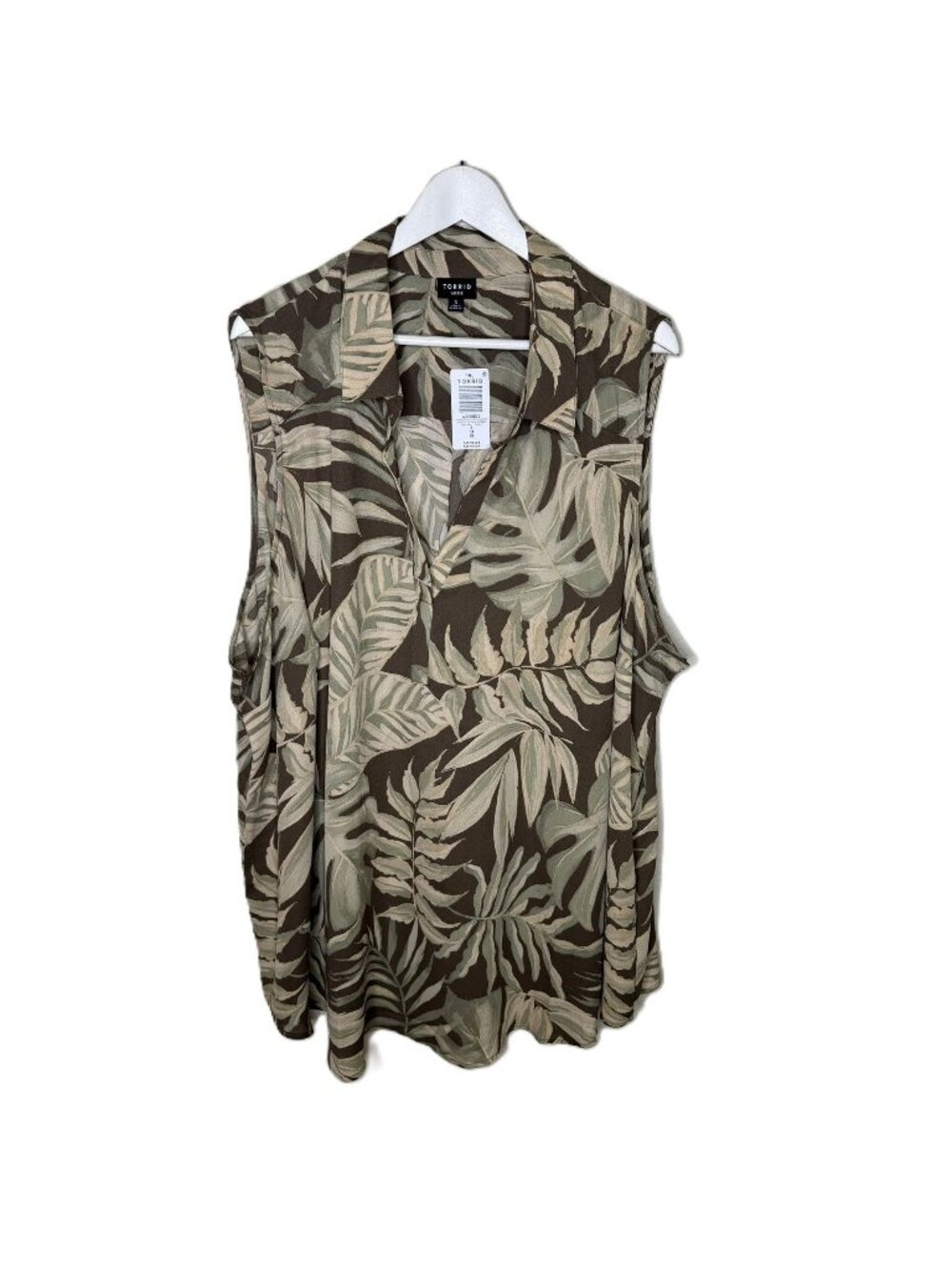 NWT Torrid Harper Sleeveless Brown Tropical Print Blouse, Semi-Sheer, Size 5X